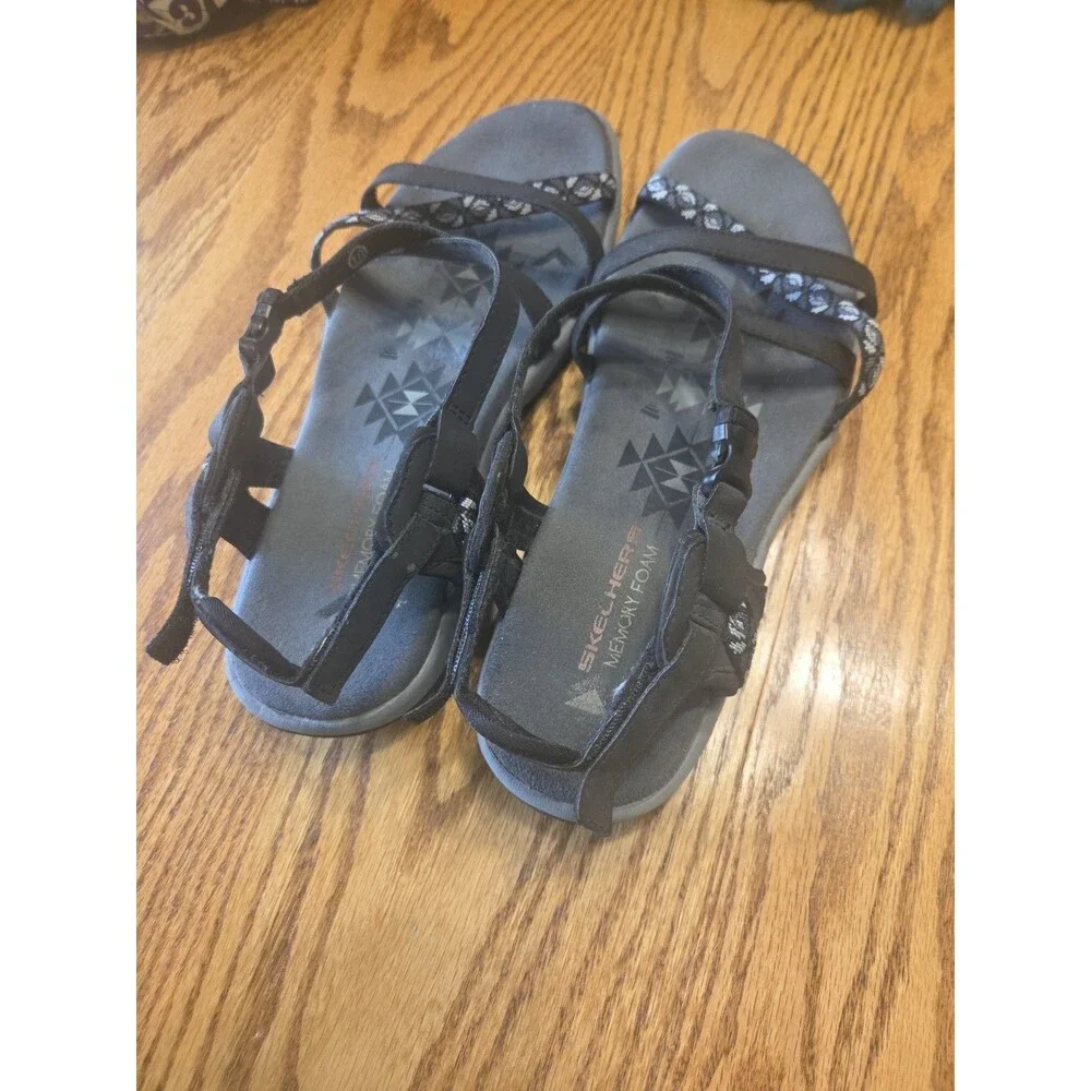 WOMENS BLACK SKECHERS MEMORY FOAM STRAPPY SANDALS WITH BOX SZ 10